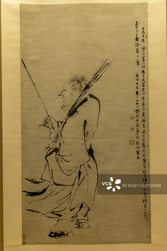 上海博物馆“绘画馆”：清 高其佩 指画添筹图轴【高其佩，字韦之，号且园，擅画花鸟、走兽、人物、山水】图片素材