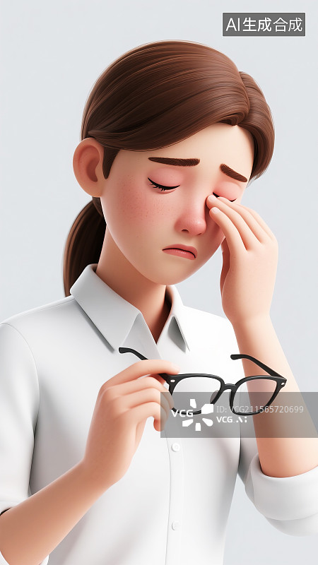 【AI数字艺术】爱眼日女孩揉眼睛主题图片素材