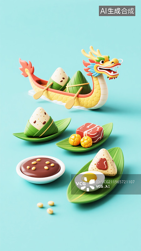【AI数字艺术】端午节粽子龙舟节日元素海报图片素材