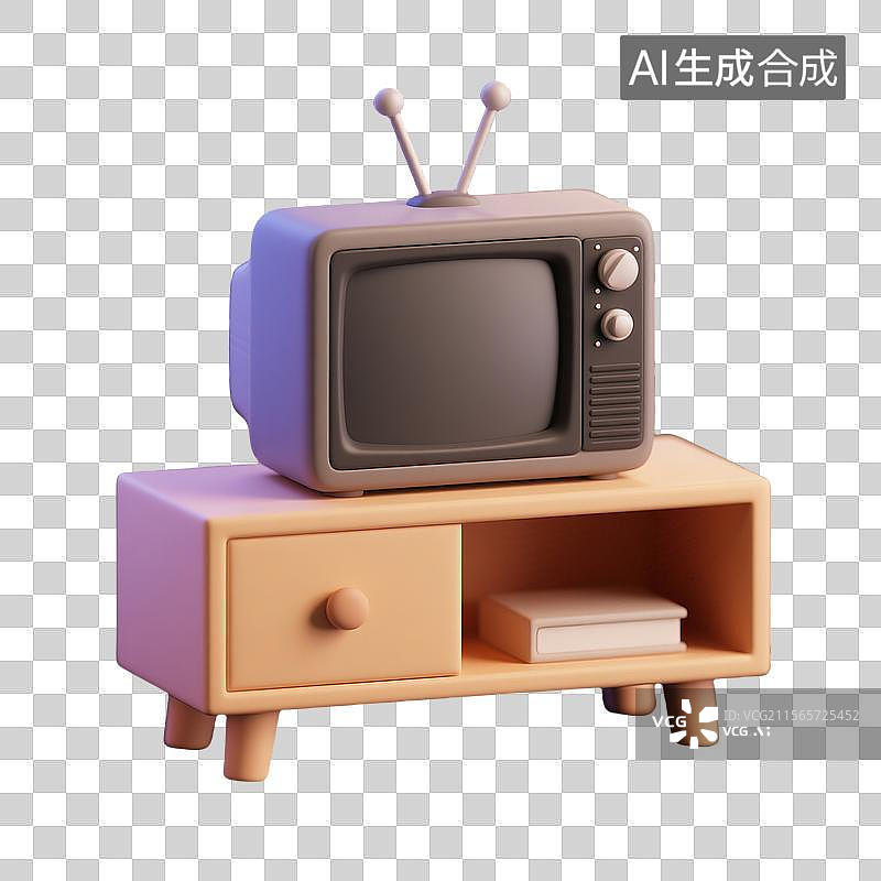 【AI数字艺术】3D建模无其他元素卡通迷你电视柜插画图片素材