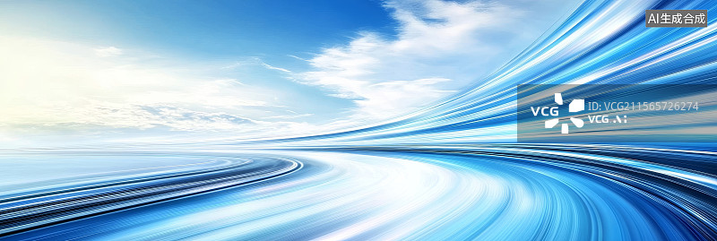 【AI数字艺术】高速公路上的蓝色光影图片素材