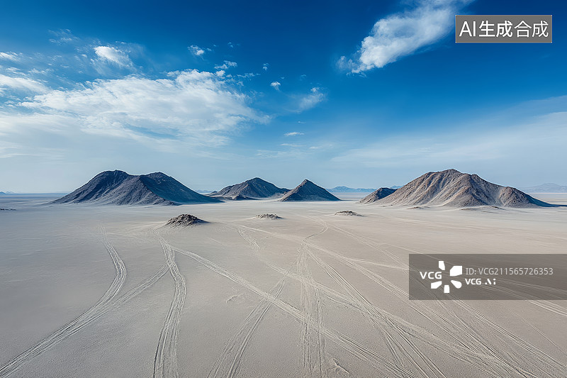 【AI数字艺术】沙漠中的沙丘与山脉图片素材