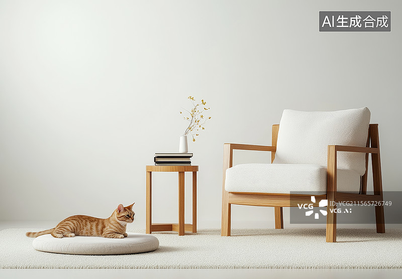 【AI数字艺术】猫咪在现代简约室内休息图片素材
