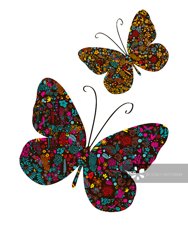 手绘的小花蝴蝶，不是人工智能生成的图片素材