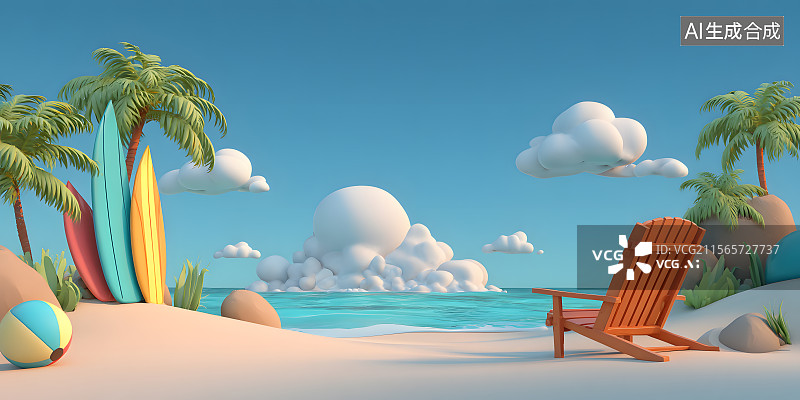 【AI数字艺术】夏日海滩惬意图片素材