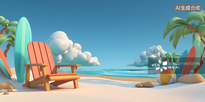 【AI数字艺术】夏日海滩惬意图片素材