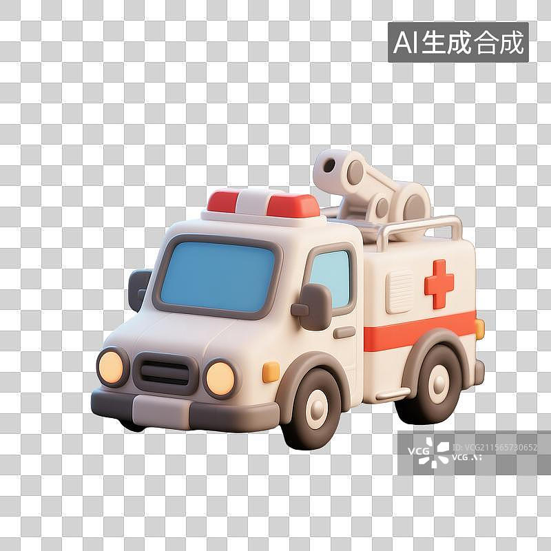 【AI数字艺术】3D建模无其他元素卡通迷你救援车插画图片素材