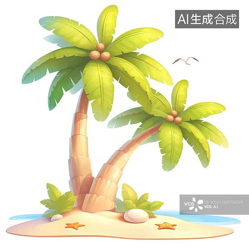 【AI数字艺术】卡通椰子树插画素材图片素材
