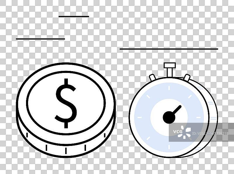 时间与金钱的概念，配有秒表和硬币图片素材