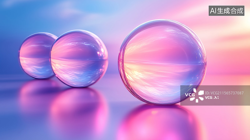【AI数字艺术】彩色背景下的水晶球特写镜头图片素材