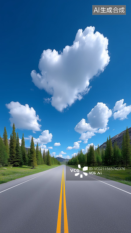 【AI数字艺术】空旷的公路穿过森林图片素材
