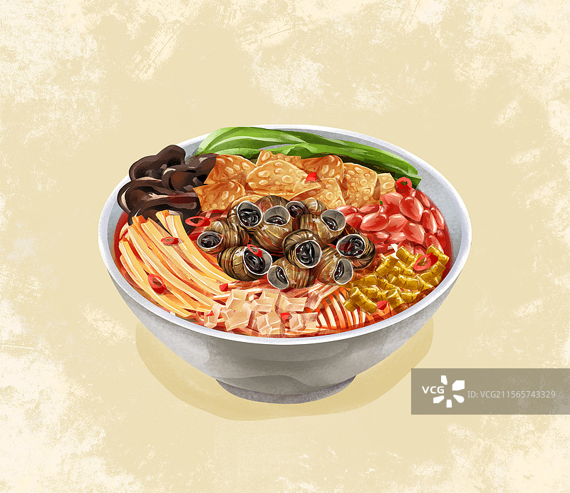 广西柳州特色小吃酸笋螺蛳粉插画图片素材