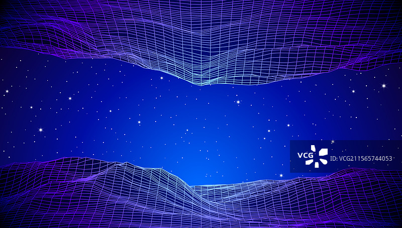 复古低多边形网格景观与多边形元素图片素材