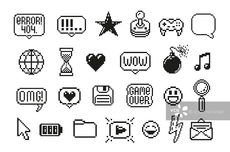 黑色极简风格的像素元素游戏图标图片素材