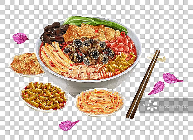 广西柳州特色小吃酸笋螺蛳粉插画图片素材