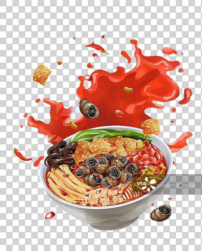 广西柳州特色小吃酸笋螺蛳粉插画图片素材