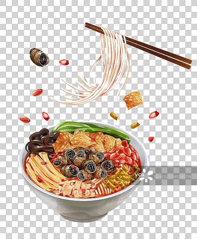 广西柳州特色小吃酸笋螺蛳粉插画图片素材