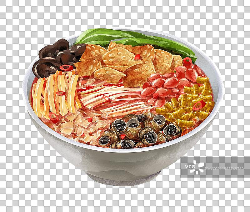 广西柳州特色小吃酸笋螺蛳粉插画图片素材