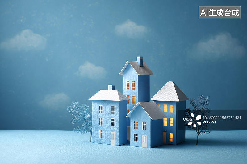【AI数字艺术】纸艺微缩冬日小镇图片素材