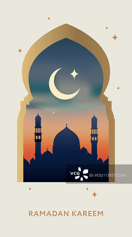 拉马丹快乐的拱门入口与清真寺图片素材