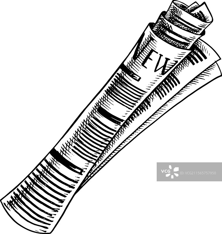 一卷报纸的手绘图形图片素材