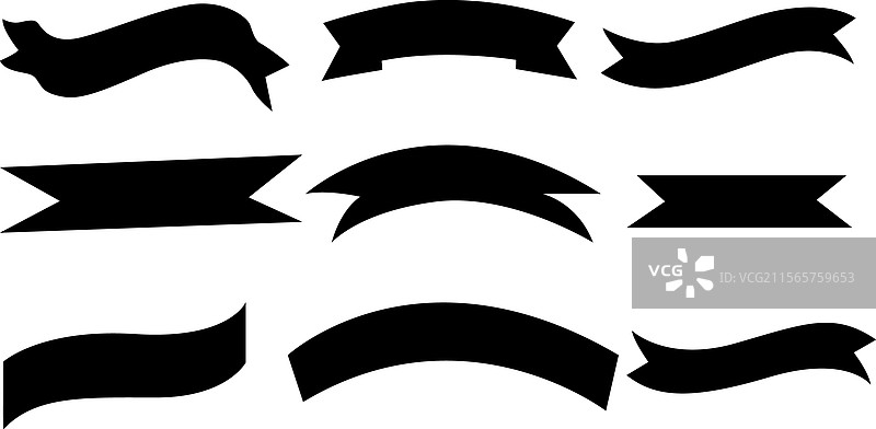 黑色丝带和横幅的轮廓剪影图片素材