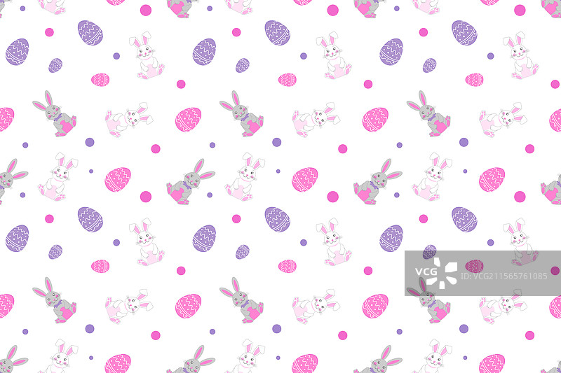 以复活节为主题的无缝图案，包含小兔子图片素材