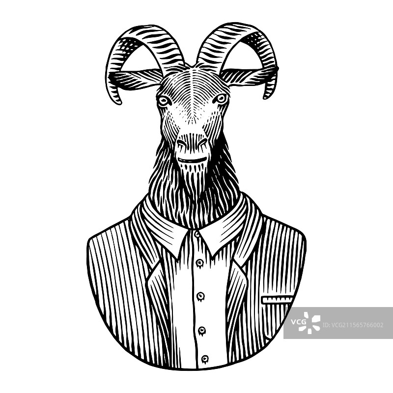 穿着西装的绅士山羊手绘动物图片素材