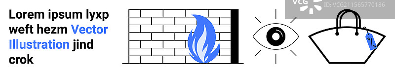 包含砖墙和火焰的抽象元素图片素材