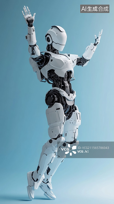【AI数字艺术】高举双手的人形机器人展示动态图片素材