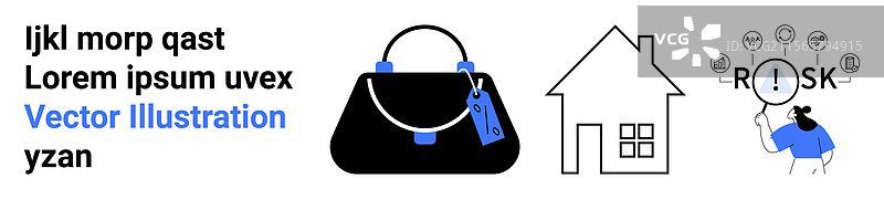 手提包、房屋和正在分析风险因素的人图片素材