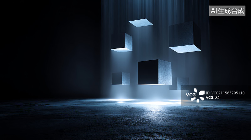 【AI数字艺术】室内抽象立方体图片素材