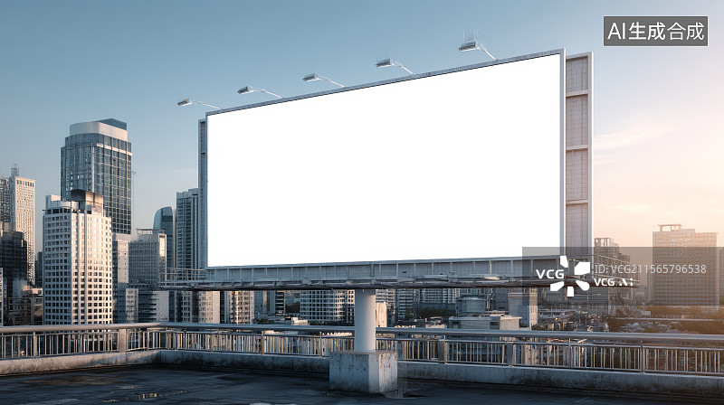 【AI数字艺术】城市商业街的空白广告牌图片素材