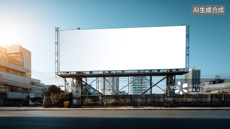 【AI数字艺术】城市商业街的空白广告牌图片素材