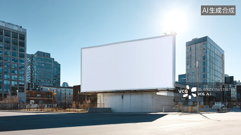【AI数字艺术】城市商业街的空白广告牌图片素材