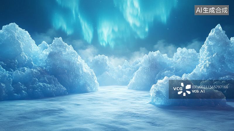【AI数字艺术】北极光下的冰雪景观图片素材