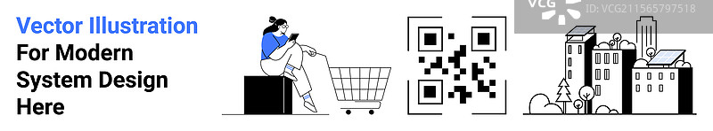 数字消费者购物概念与二维码图片素材