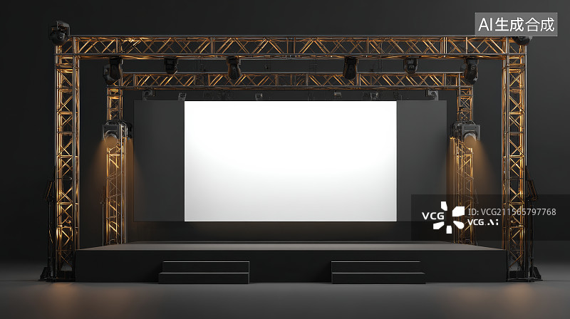 【AI数字艺术】室内表演舞台和空白广告牌图片素材