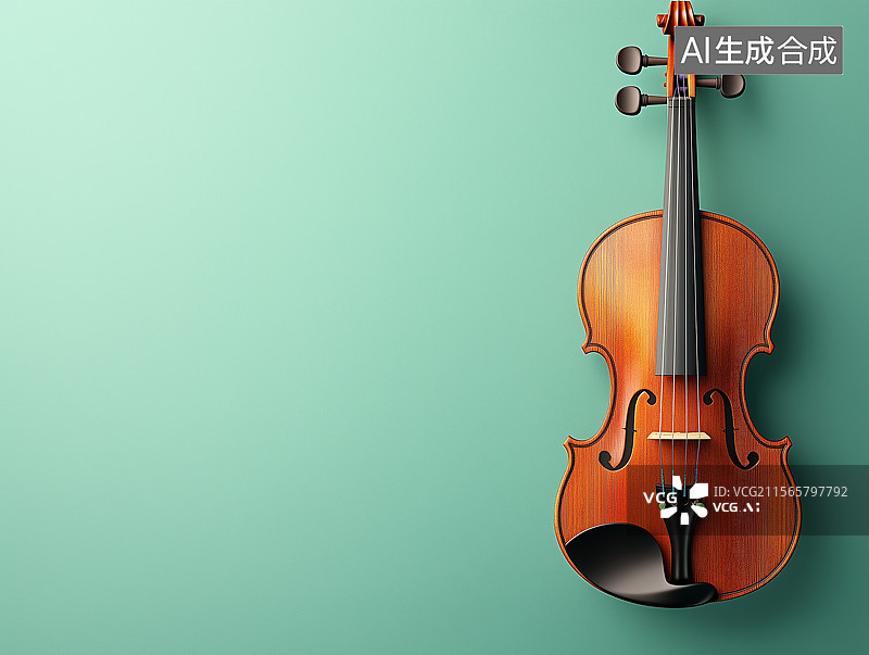 【AI数字艺术】绿色背景上一架小提琴图片素材