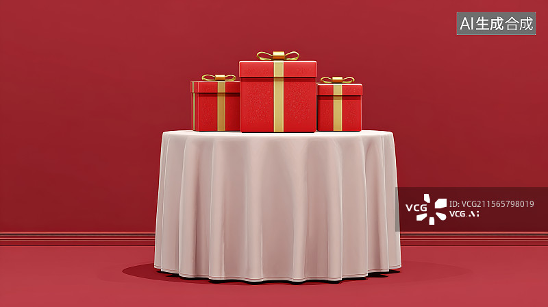 【AI数字艺术】红色桌子上堆满了礼物图片素材