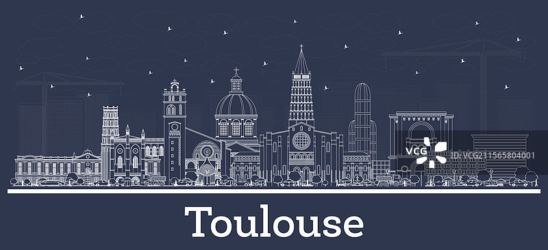 图卢兹市天际线轮廓，白色描绘图片素材