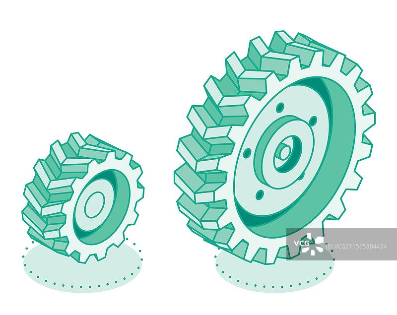 等距拖拉机轮子大号和小号图标图片素材