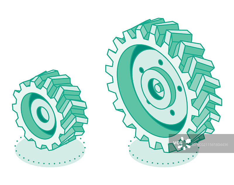 等距拖拉机轮子大号和小号图标图片素材