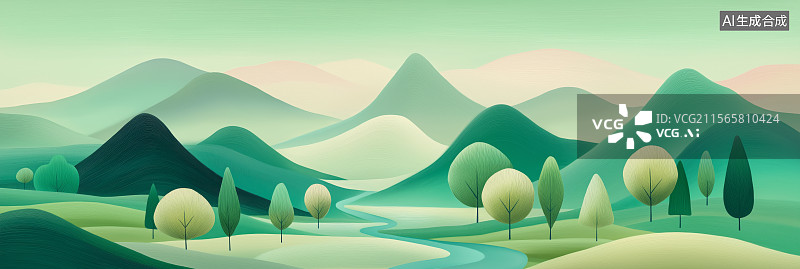 【AI数字艺术】清新中国风山水画图片素材