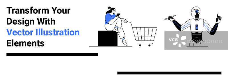 女性在线购物与机器人互动图片素材