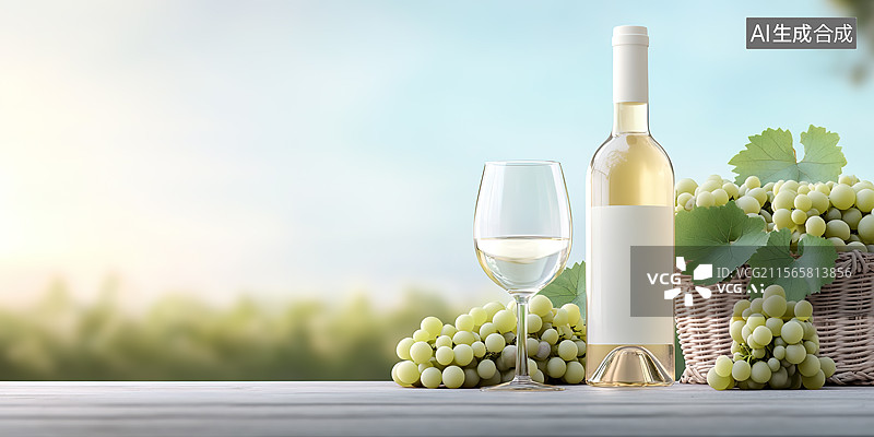 【AI数字艺术】葡萄酒庄园和白葡萄酒广告展示特写图片素材