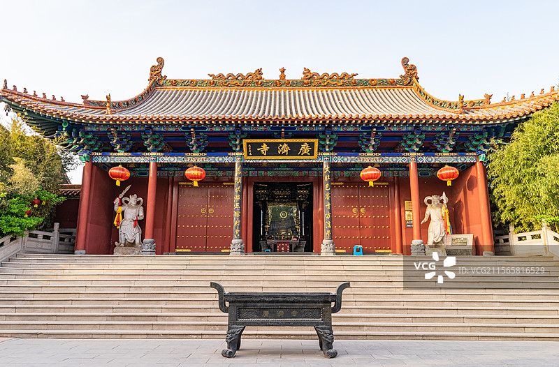 中国山西临汾洪洞县大槐树寻根祭祖园旅游景区著名景点，广胜寺古代建筑大殿，户外白昼无人图像摄影图片素材