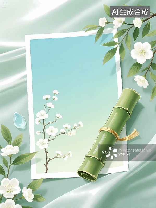 【AI数字艺术】国风竹子空白信纸卡片背景图片素材