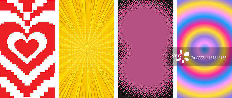 彩色漫画半色调像素心形图案图片素材