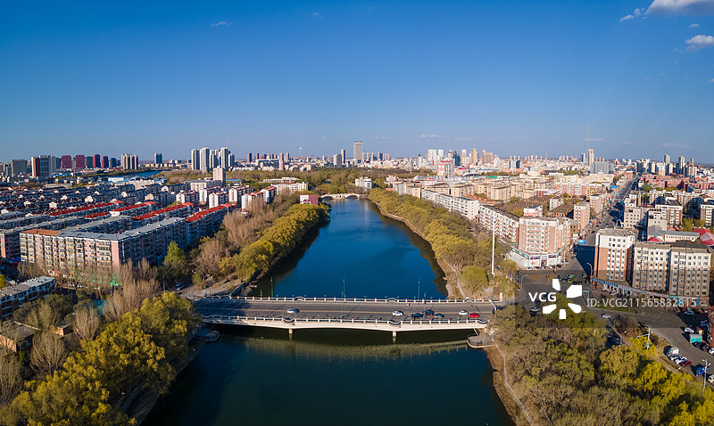 齐齐哈尔劳动湖航拍风景图片素材